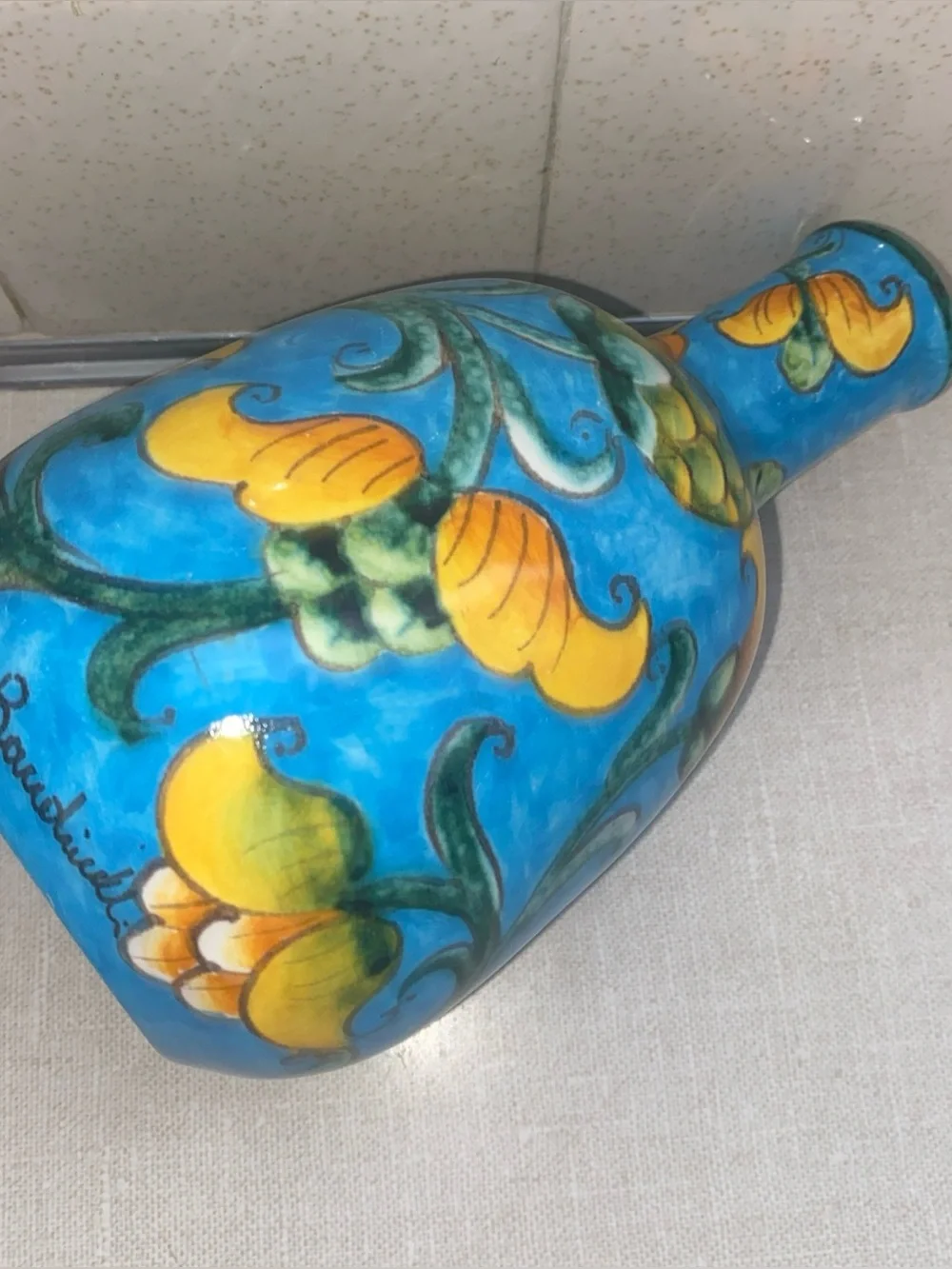 Baudinelli Italy‎ Art Vase Bird Floral Vintage Signed